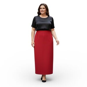 Vintage NWT Briggs Red Faux Suede Column Maxi Skirt Back Slit  Sz 16